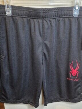 Spyder Young Men's Black Athletic Shorts with Red Spider Logo